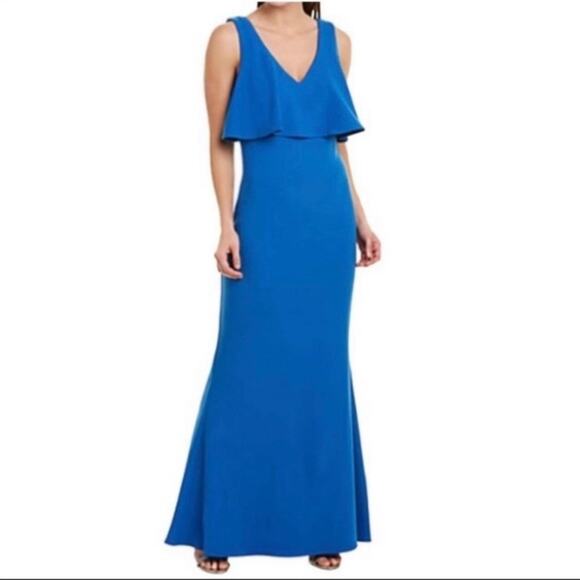Badgley Mischka Fallon Maxi Gown Crepe Cobalt Blue - Picture 1 of 13